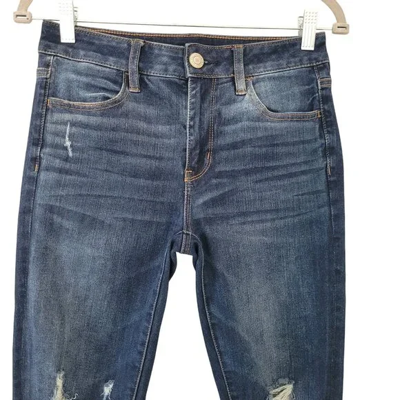 American Eagle 360° Ne(X)T Level Stretch Jeans Size 4 Short Distressed Denim - Picture 5 of 8